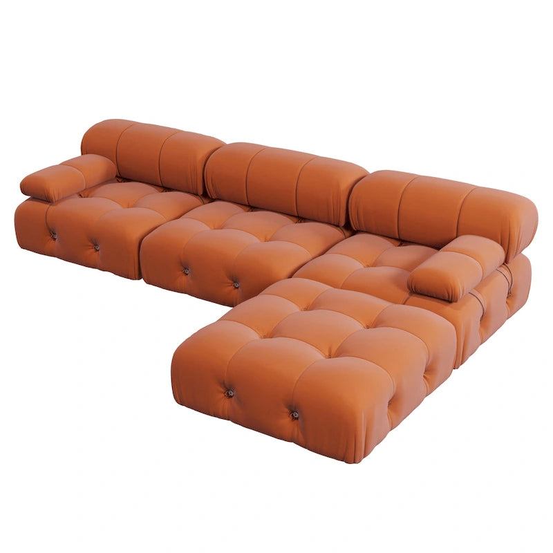 Modern Orange Velvet Upholstered Large Modular Sectional Sofa