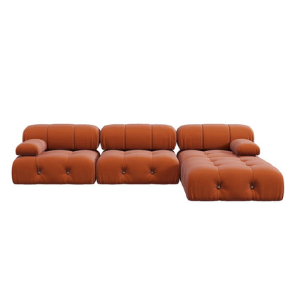 Modern Orange Velvet Upholstered Large Modular Sectional Sofa