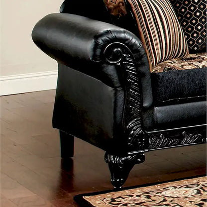 Chateau Traditional Black Faux Leather Upholstered Loveseat by Furniture of America