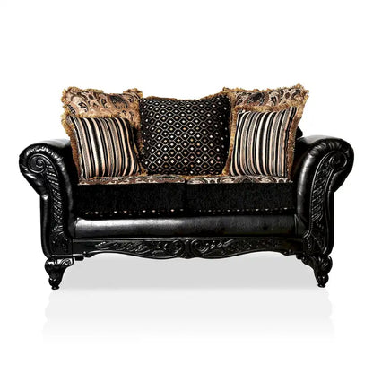 Chateau Traditional Black Faux Leather Upholstered Loveseat by Furniture of America