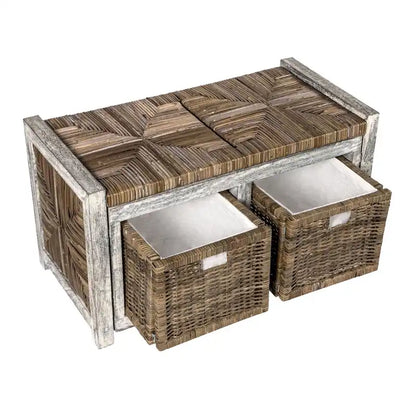 happimess Rustic 30 2 Drawer Wicker Storage Bench, Gray