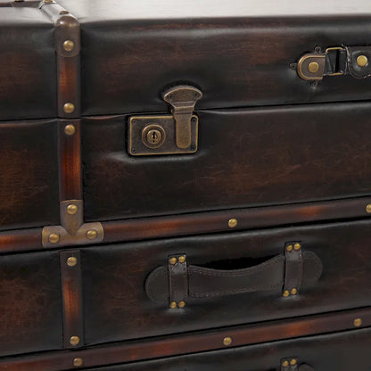 Faux Leather or Linen Fabric Trunk 2 Drawer Coffee Table with Buckle Hinged Top - Dark Blue or Brown - Roche River Decor