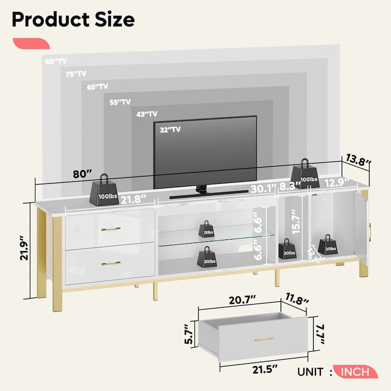 Modern TV Stands for 75/ 80/ 85 inch TV with 2 Drawers - 80 inches