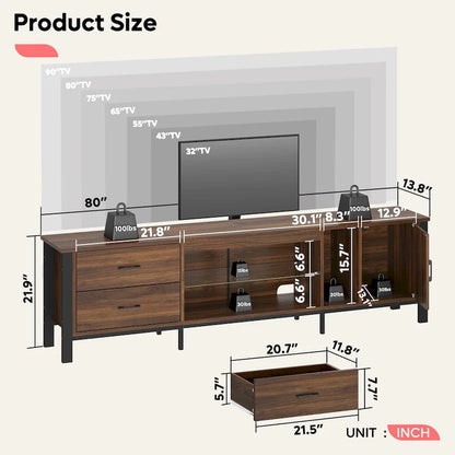 Modern TV Stands for 75/ 80/ 85 inch TV with 2 Drawers - 80 inches