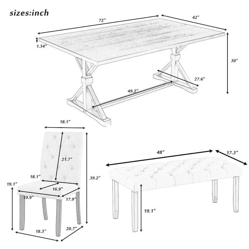 6-Piece Farmhouse Dining Table Set