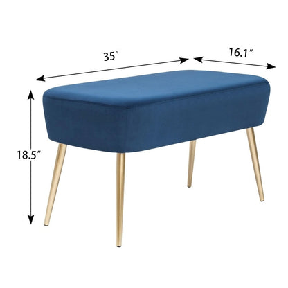Adeco Velvet Bench Footrest, Bed End Stool Metal Legs, Dressing Chair