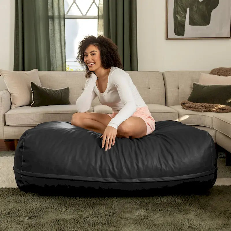 Atrium Collection Lino Ottoman - Oversized Large Couch Ottoman & Lounger - Faux Leather