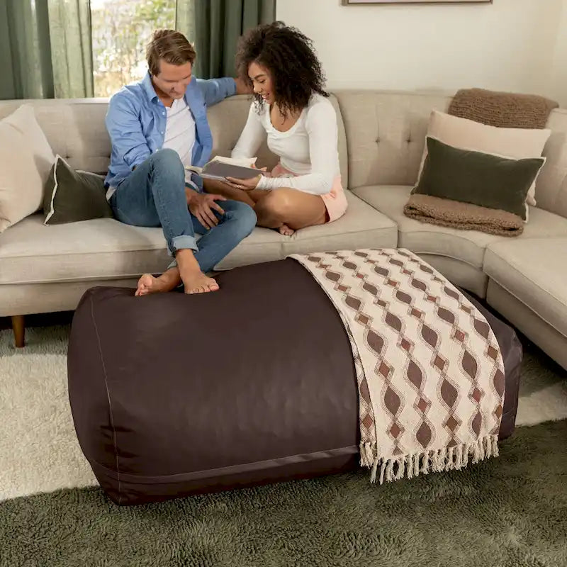 Atrium Collection Lino Ottoman - Oversized Large Couch Ottoman & Lounger - Faux Leather