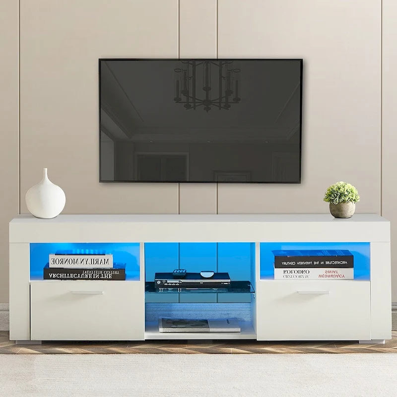 Modern LED TV Stand Media Console with LED lights, High Glossy - 51L*14W*16Hinch