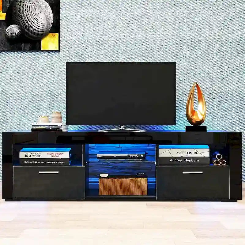 Modern LED TV Stand Media Console with LED lights, High Glossy - 51L*14W*16Hinch