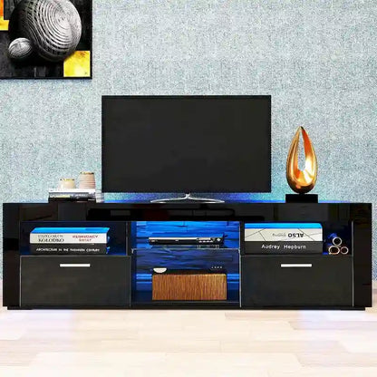 Modern LED TV Stand Media Console with LED lights, High Glossy - 51L*14W*16Hinch
