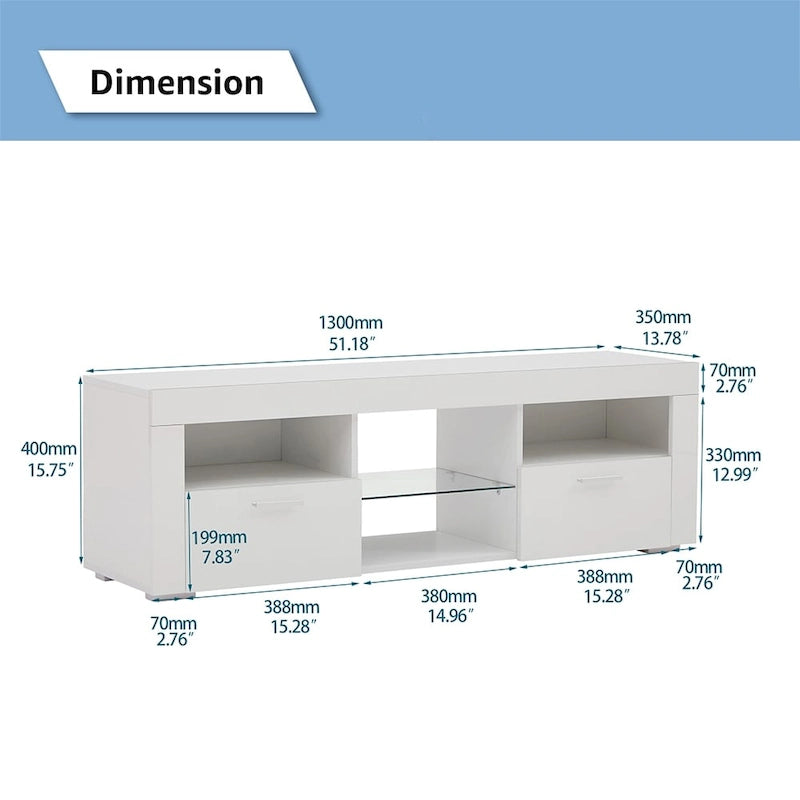 Modern LED TV Stand Media Console with LED lights, High Glossy - 51L*14W*16Hinch