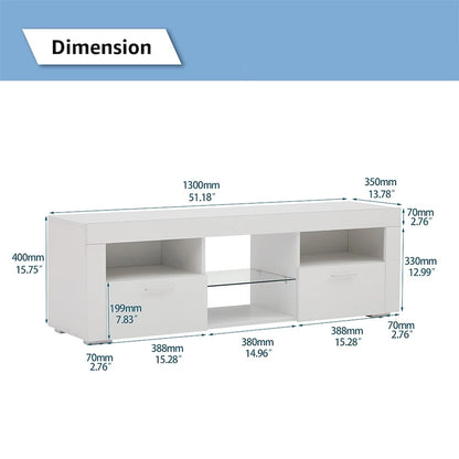 Modern LED TV Stand Media Console with LED lights, High Glossy - 51L*14W*16Hinch