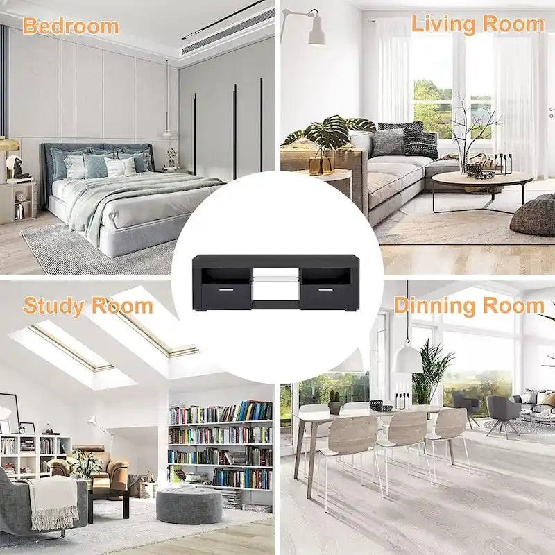 Modern LED TV Stand Media Console with LED lights, High Glossy - 51L*14W*16Hinch