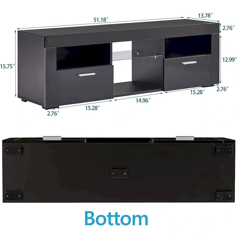 Modern LED TV Stand Media Console with LED lights, High Glossy - 51L*14W*16Hinch