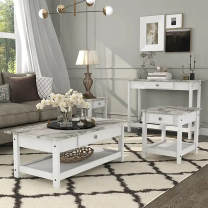 DH BASIC Transitional Rubberwood 4-Piece Open-Shelf Coffee Table Set with Drawer by Denhour