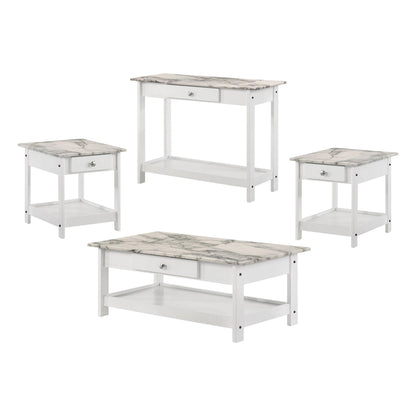 DH BASIC Transitional Rubberwood 4-Piece Open-Shelf Coffee Table Set with Drawer by Denhour