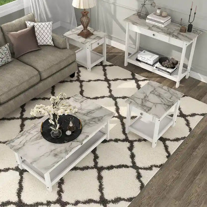 DH BASIC Transitional Rubberwood 4-Piece Open-Shelf Coffee Table Set with Drawer by Denhour