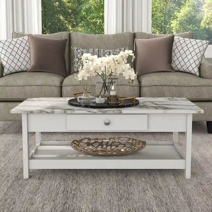 DH BASIC Transitional Rubberwood 4-Piece Open-Shelf Coffee Table Set with Drawer by Denhour