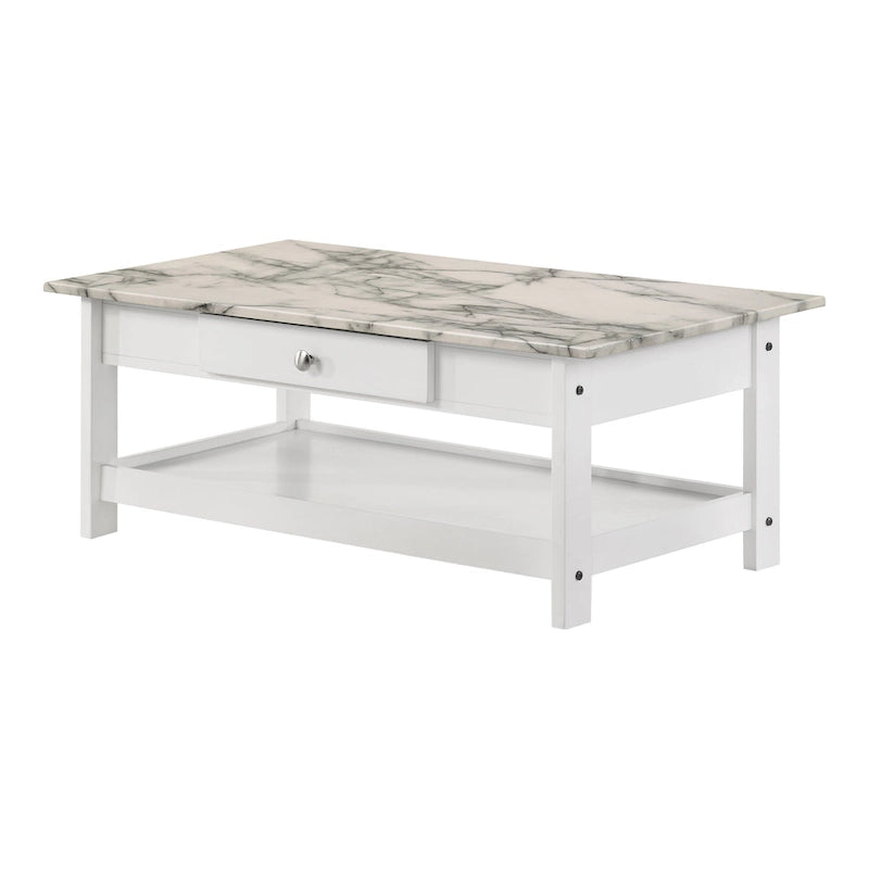 DH BASIC Transitional Rubberwood 4-Piece Open-Shelf Coffee Table Set with Drawer by Denhour