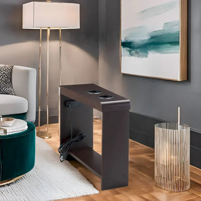 Narrow End Table with Charging Station - Side Table Nightstand with Storage, 2 Power Outlets & 2 USB Ports
