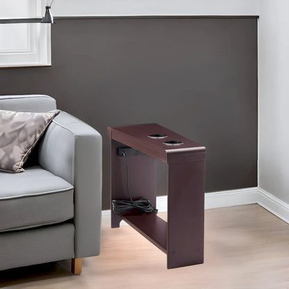 Narrow End Table with Charging Station - Side Table Nightstand with Storage, 2 Power Outlets & 2 USB Ports