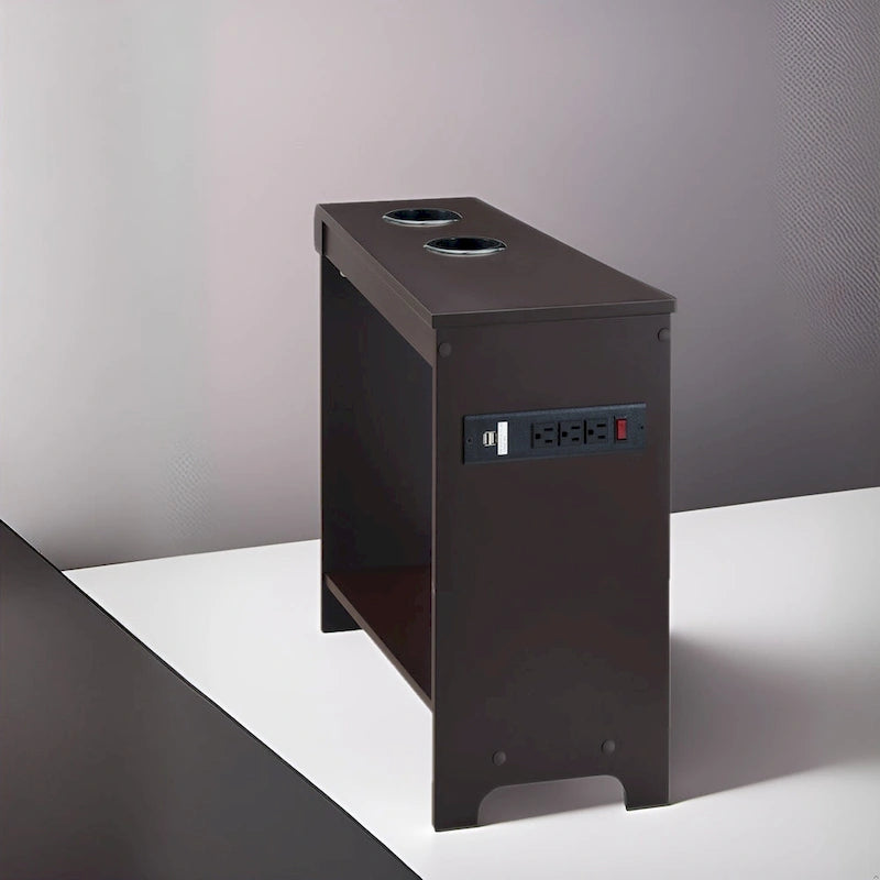 Narrow End Table with Charging Station - Side Table Nightstand with Storage, 2 Power Outlets & 2 USB Ports