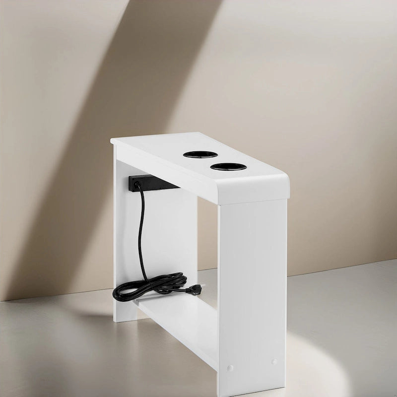 Narrow End Table with Charging Station - Side Table Nightstand with Storage, 2 Power Outlets & 2 USB Ports