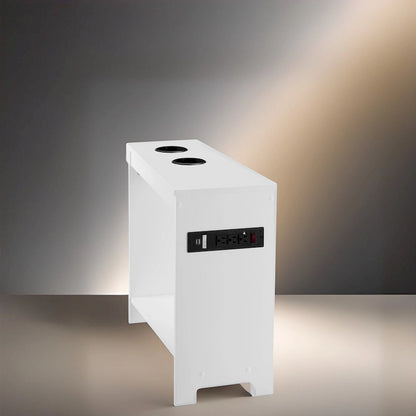 Narrow End Table with Charging Station - Side Table Nightstand with Storage, 2 Power Outlets & 2 USB Ports