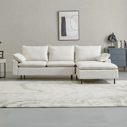 L-Shaped Linen Sectional Sofa with Chaise