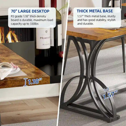Moasis Farmhouse Rectangular Wood and Metal Dining Table for 6-8 People