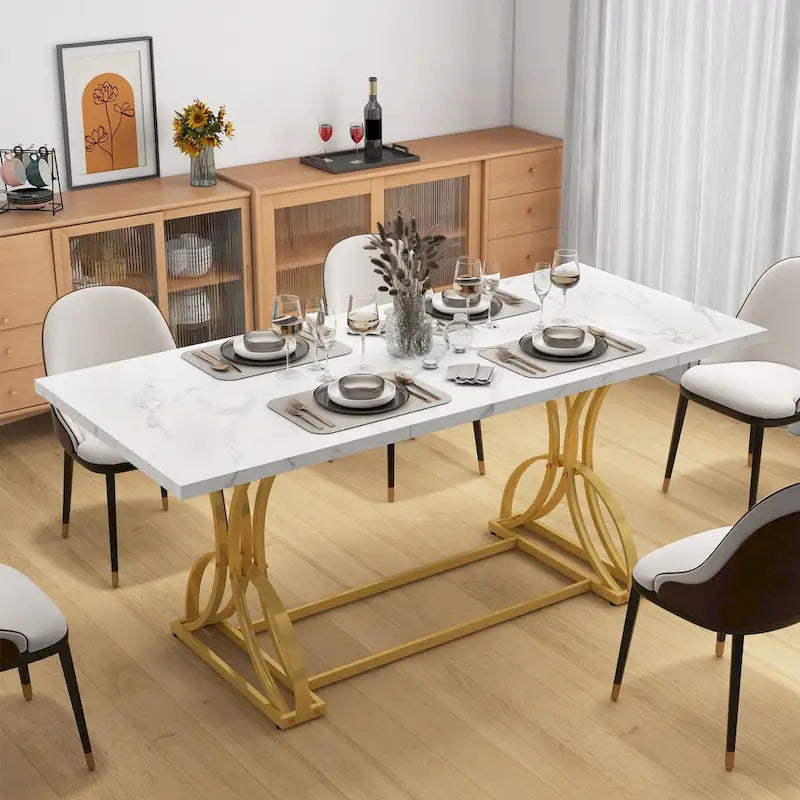 Moasis Farmhouse Rectangular Wood and Metal Dining Table for 6-8 People