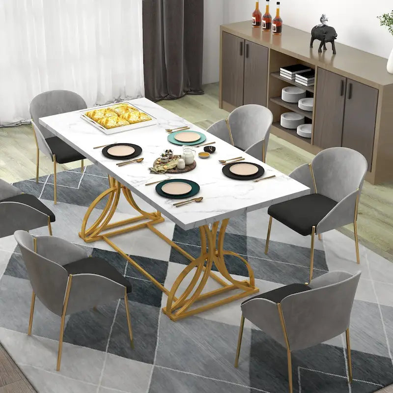 Moasis Farmhouse Rectangular Wood and Metal Dining Table for 6-8 People
