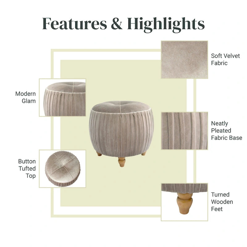 Helena Velvet Small Round Ottoman