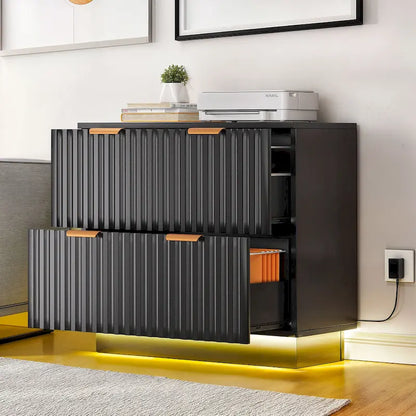 Moasis 2 Drawers File Cabinet LED Lighting Lateral Filing Cabinet for Home Office