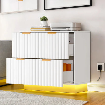 Moasis 2 Drawers File Cabinet LED Lighting Lateral Filing Cabinet for Home Office