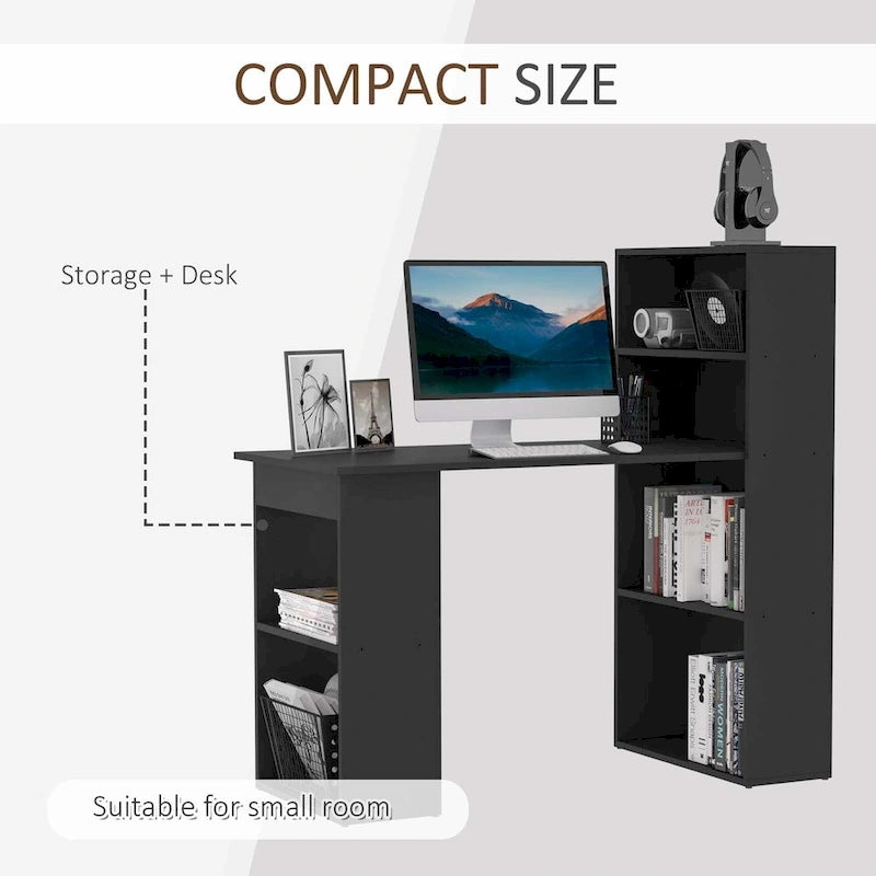 HOMCOM Modern Compact Computer Desk with 6-Tier Storage Shelves Combo, Writing Table Workstation with Bookshelf for Home Office