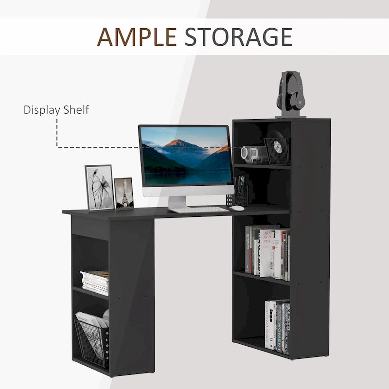 HOMCOM Modern Compact Computer Desk with 6-Tier Storage Shelves Combo, Writing Table Workstation with Bookshelf for Home Office