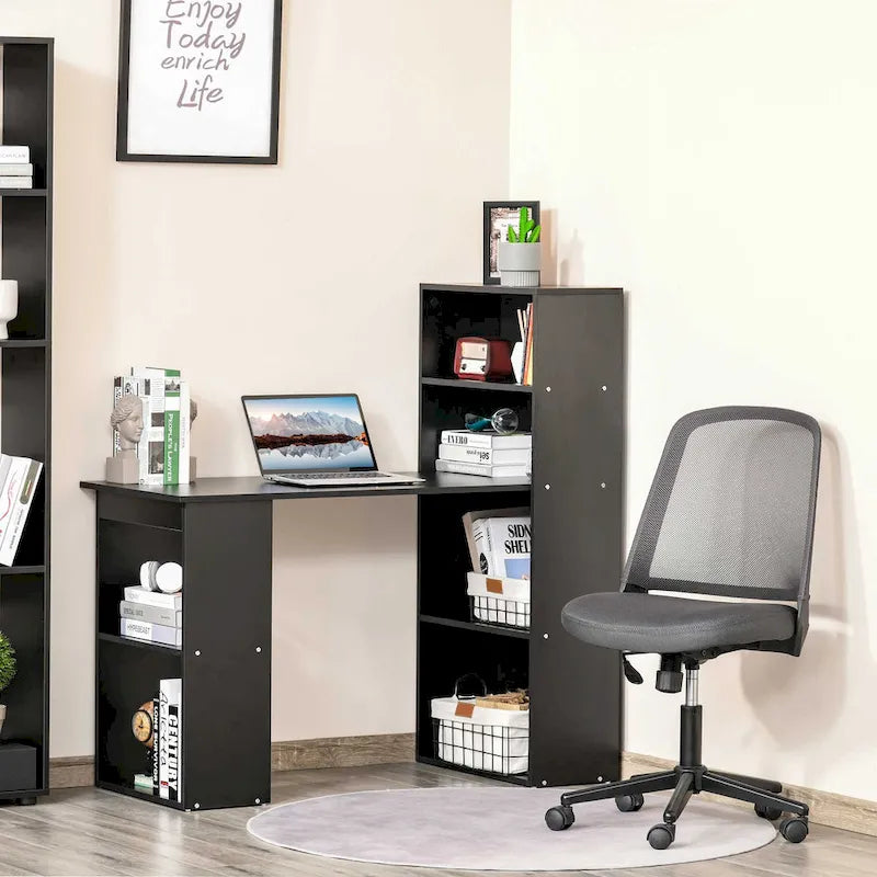 HOMCOM Modern Compact Computer Desk with 6-Tier Storage Shelves Combo, Writing Table Workstation with Bookshelf for Home Office