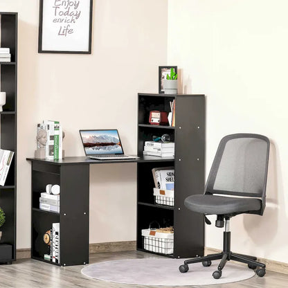 HOMCOM Modern Compact Computer Desk with 6-Tier Storage Shelves Combo, Writing Table Workstation with Bookshelf for Home Office
