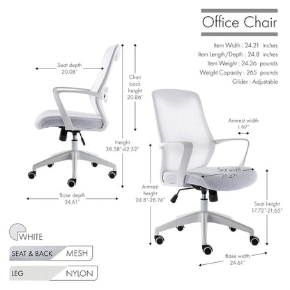 Porthos Home Casen Office Chair, Mesh Back, Height Adjustable Seat