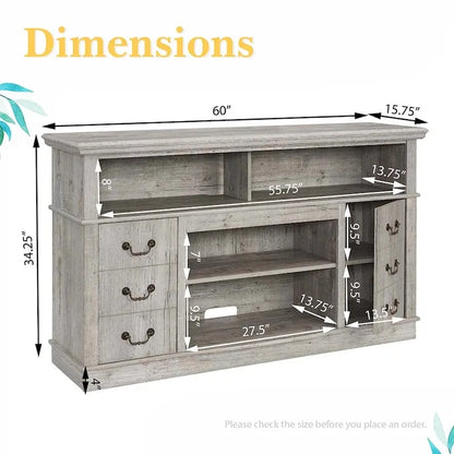 60W Retro TV Stand Entertainment Center, 2 Cabinets&Open Shelves - 60W*15.75D*34.25H
