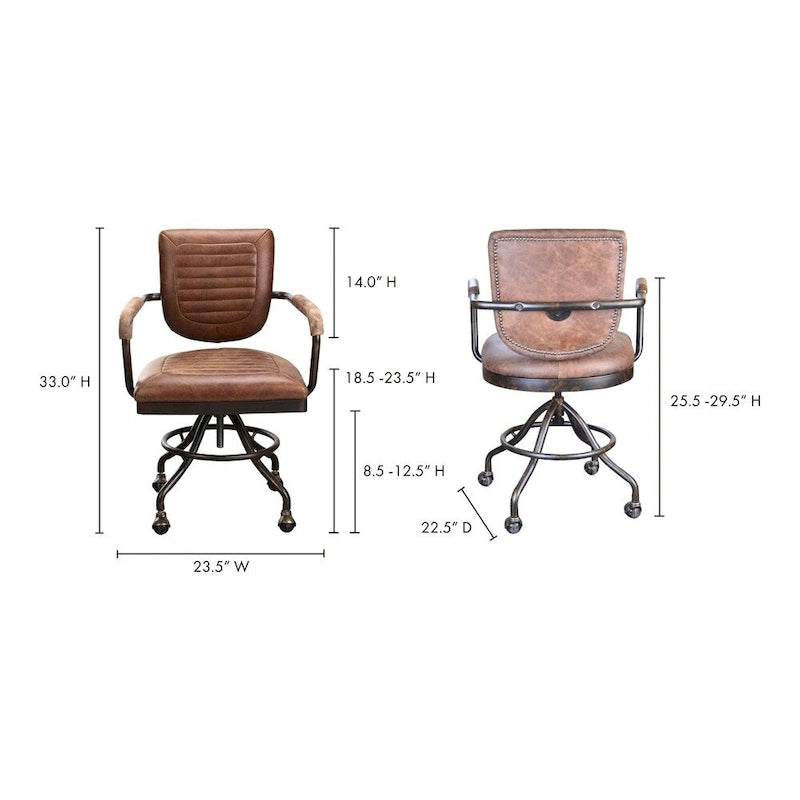Aurelle Home Rustic Vintage Soft Brown Leather Desk Chair
