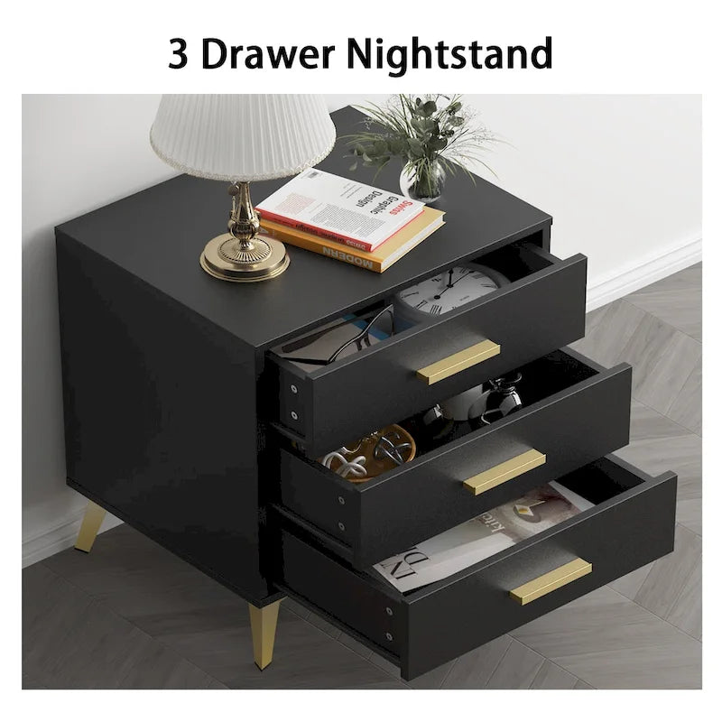 Timechee 23.6 Tall 3 - Drawer Nightstand In White/Black