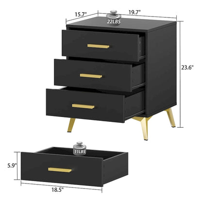 Timechee 23.6 Tall 3 - Drawer Nightstand In White/Black
