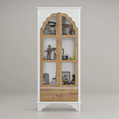Oak Finish Wooden Curio Cabinet Display Storage Case Bathroom Cabinet - 70.9Hx31.5W