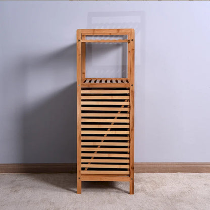 Brown Bamboo Bathroom Laundry Storage Floor Cabinet with 2-tier Shelf - 17.32 x 13 x 37.8 inch