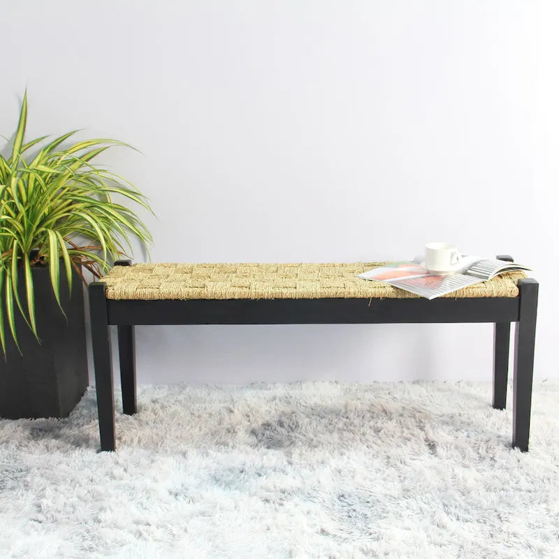 M4H Shambles Solid Wood Natural Seagrass Indoor Bench