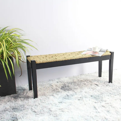 M4H Shambles Solid Wood Natural Seagrass Indoor Bench