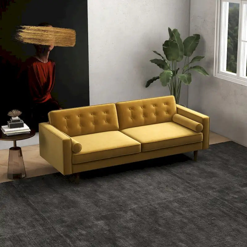 Clayton Mid Century Modern Furniture Style Velvet Living Room Gold Couch
